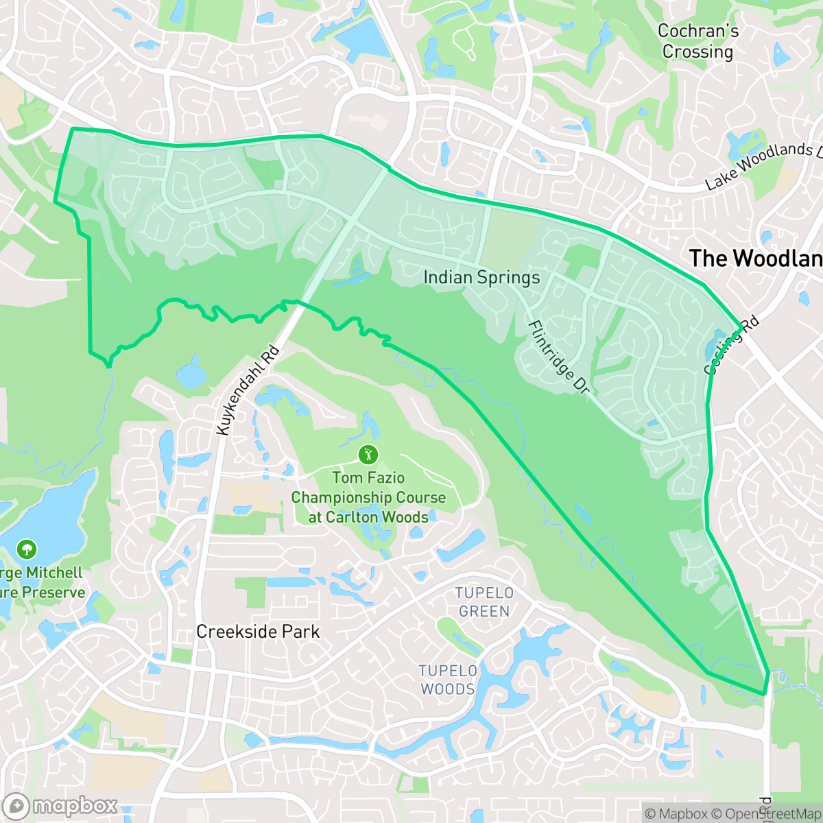 Map showing the location of Indian Springs, The Woodlands, TX