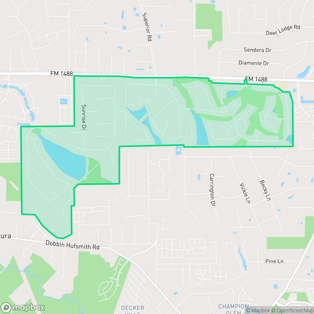 Map showing the location of Lake Windcrest, The Woodlands, TX