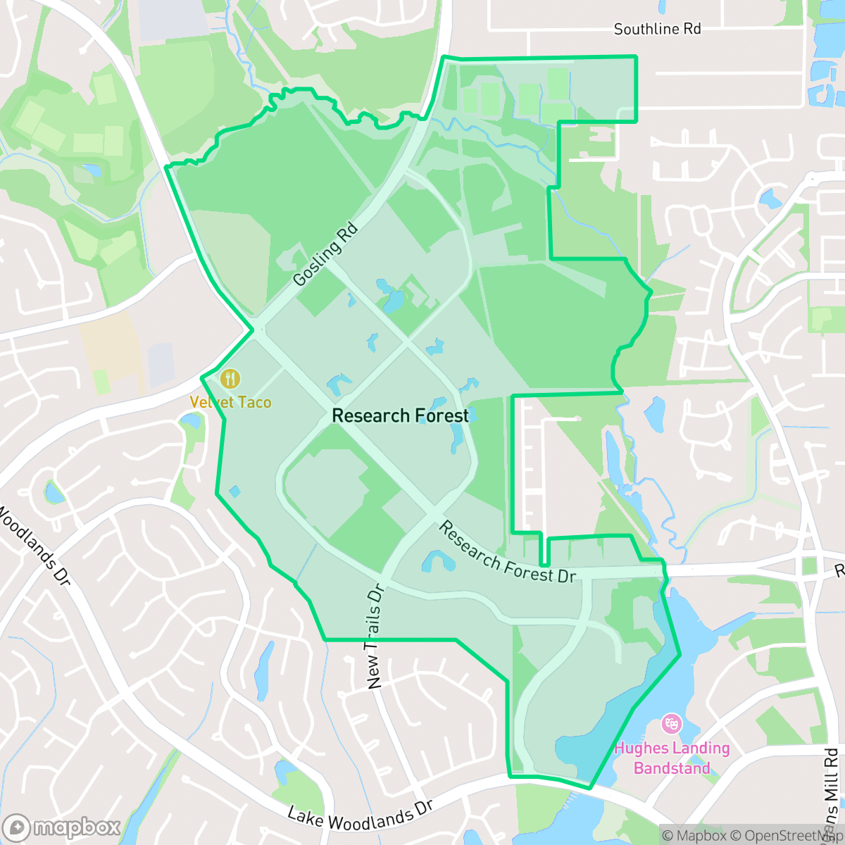 Map showing the location of Research Forest, The Woodlands, TX