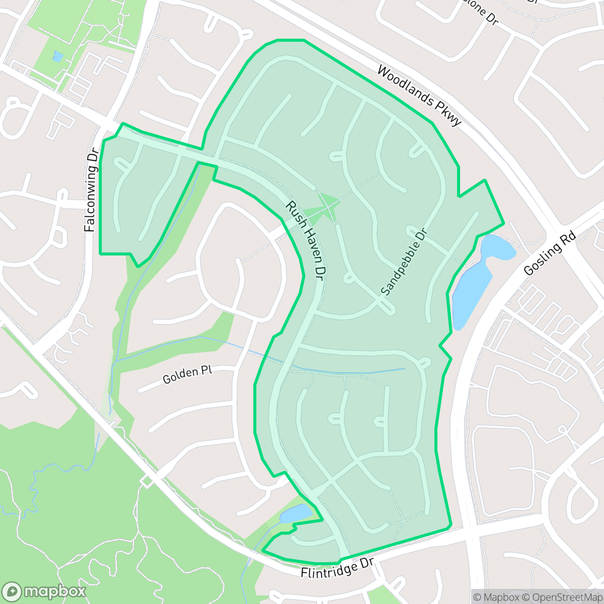 Map showing the location of Rush Haven, The Woodlands, TX