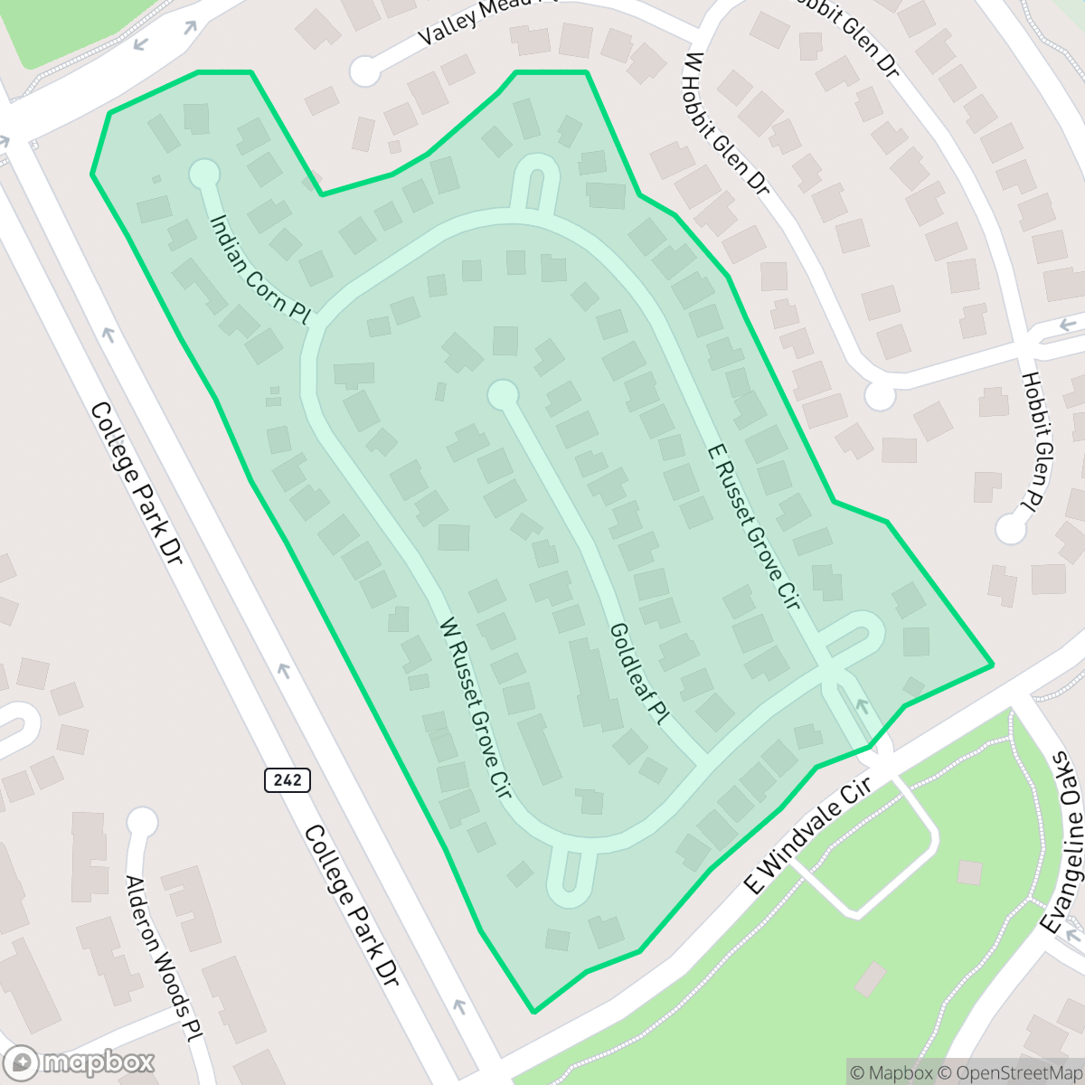 Map showing the location of Russet Grove, The Woodlands, TX