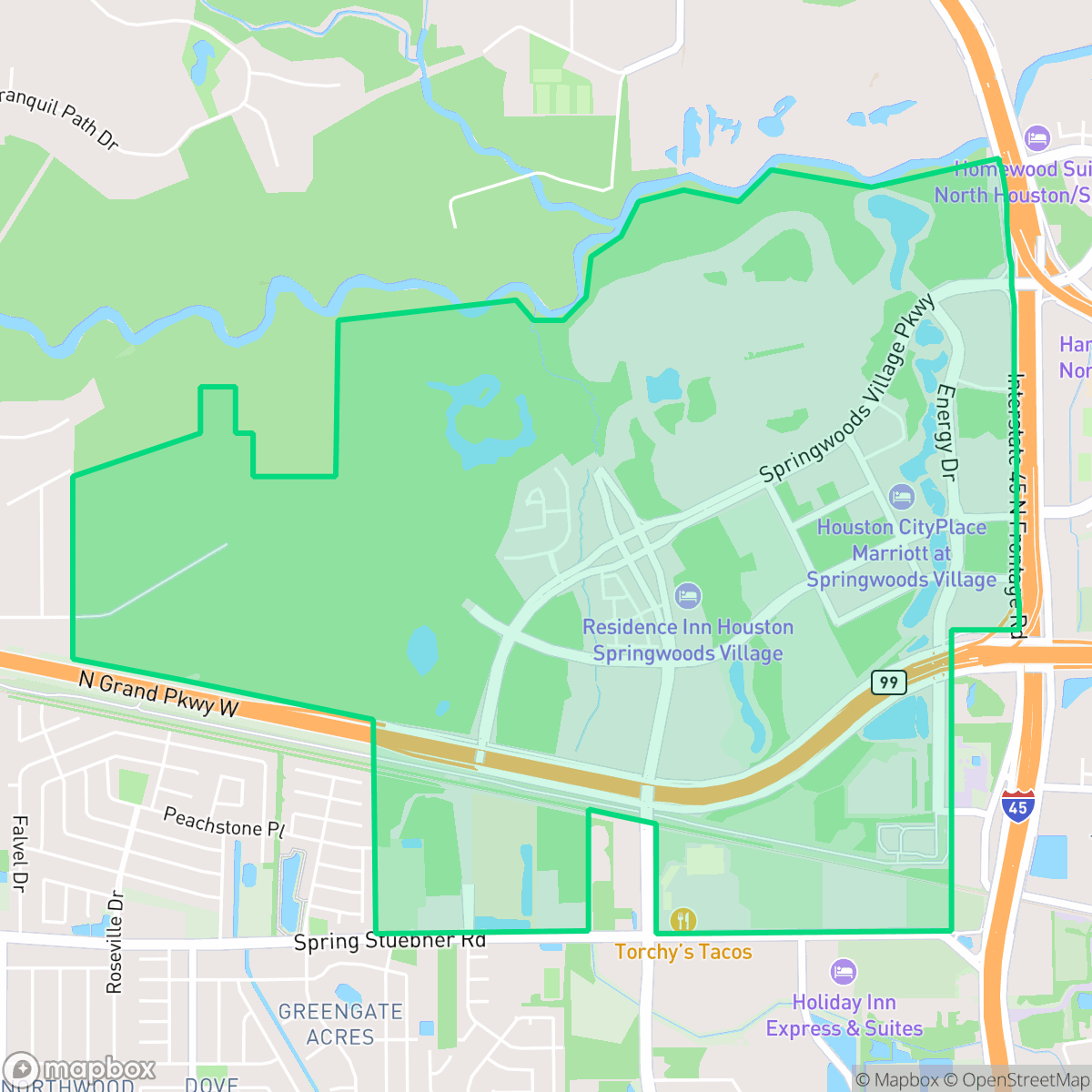 Map showing the location of Springwood, The Woodlands, TX