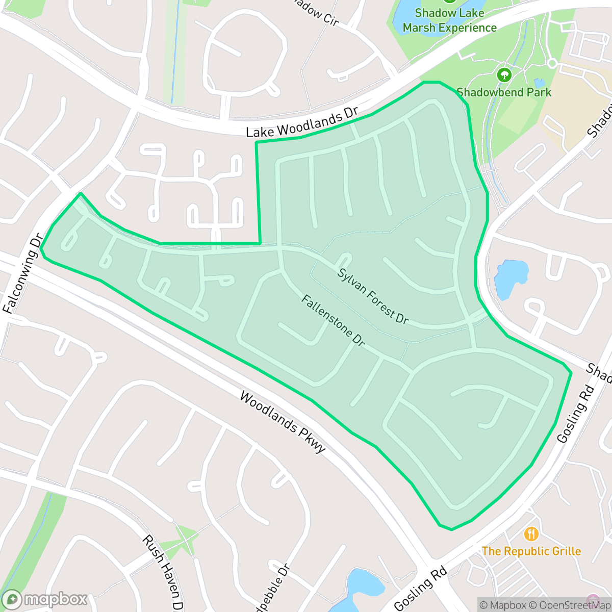 Map showing the location of Sylvan Forest, The Woodlands, TX