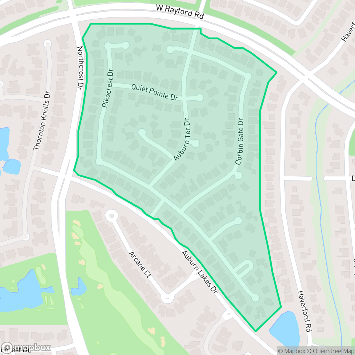 Map showing the location of Village of Auburn Lakes, The Woodlands, TX