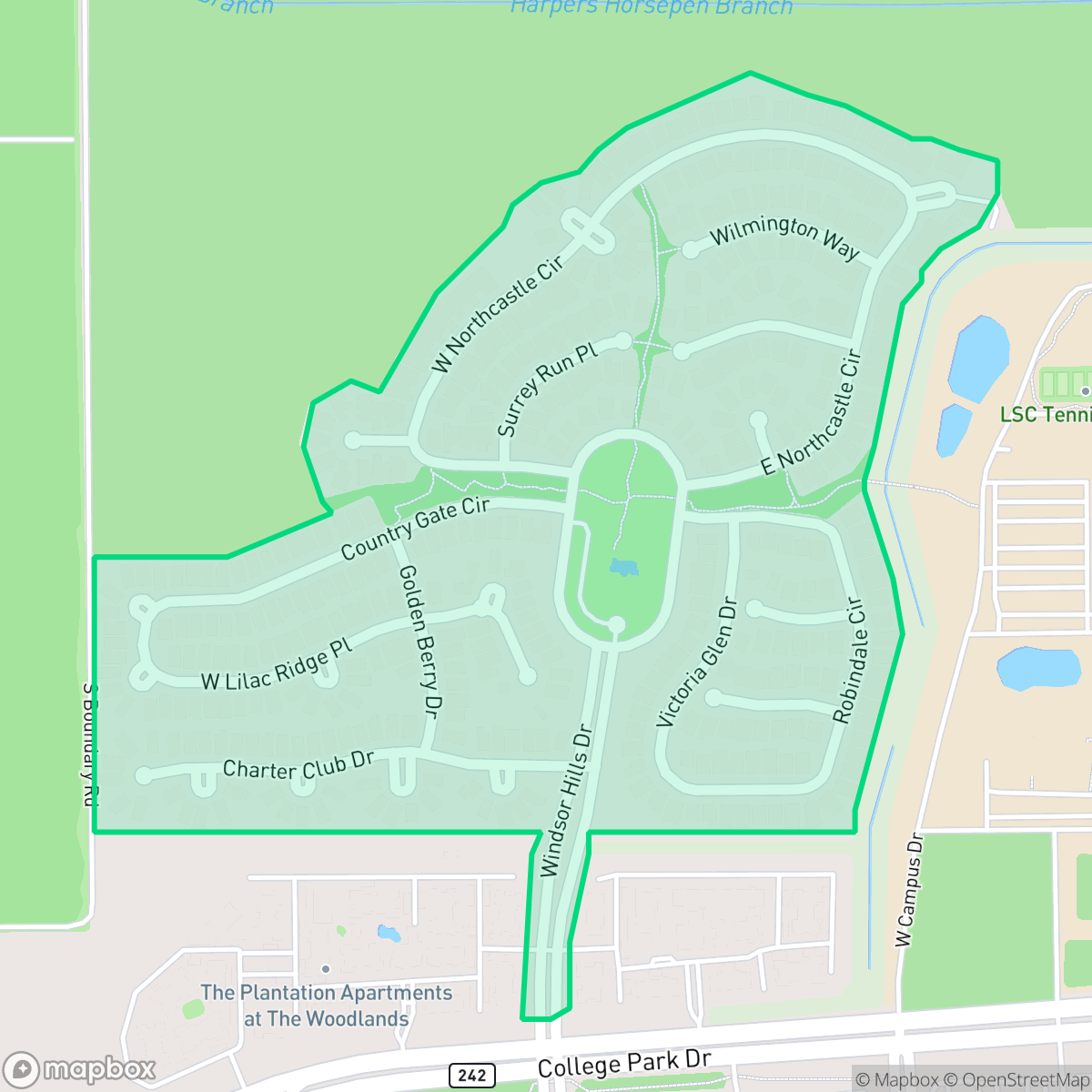 Map showing the location of Windsor Hills, The Woodlands, TX