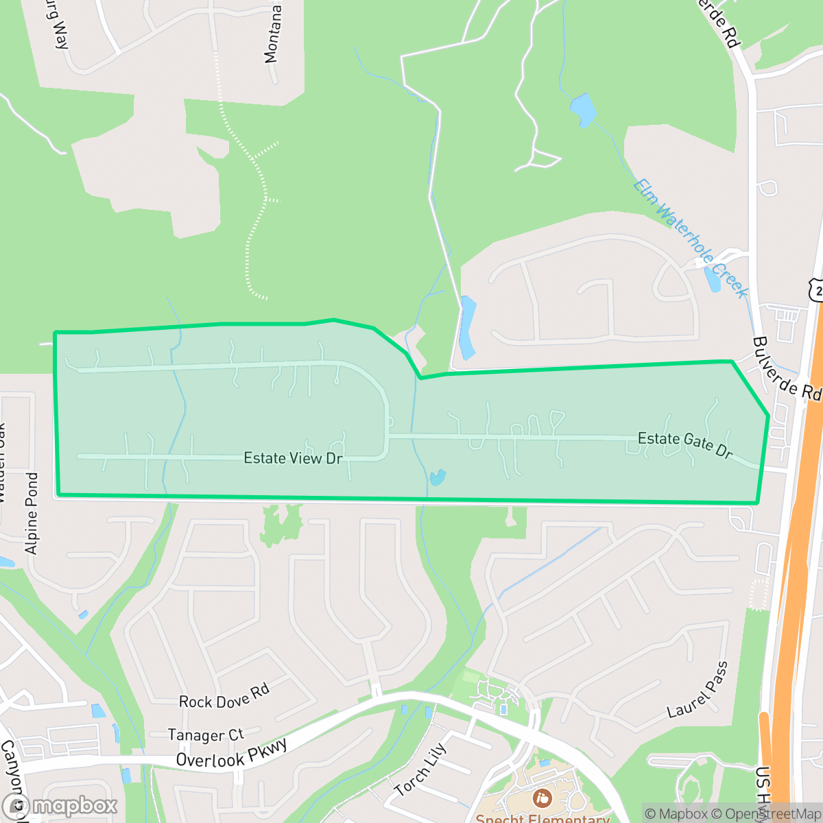 Map showing the location of The Estates at Stonegate, Timberwood Park, TX