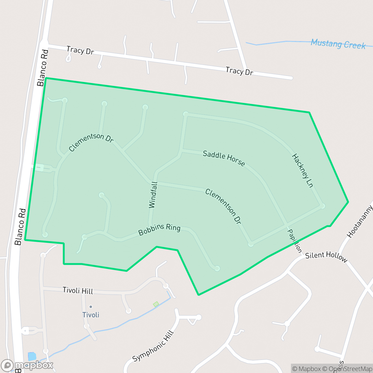 Map showing the location of The Falls at Clementson Ranch, Timberwood Park, TX