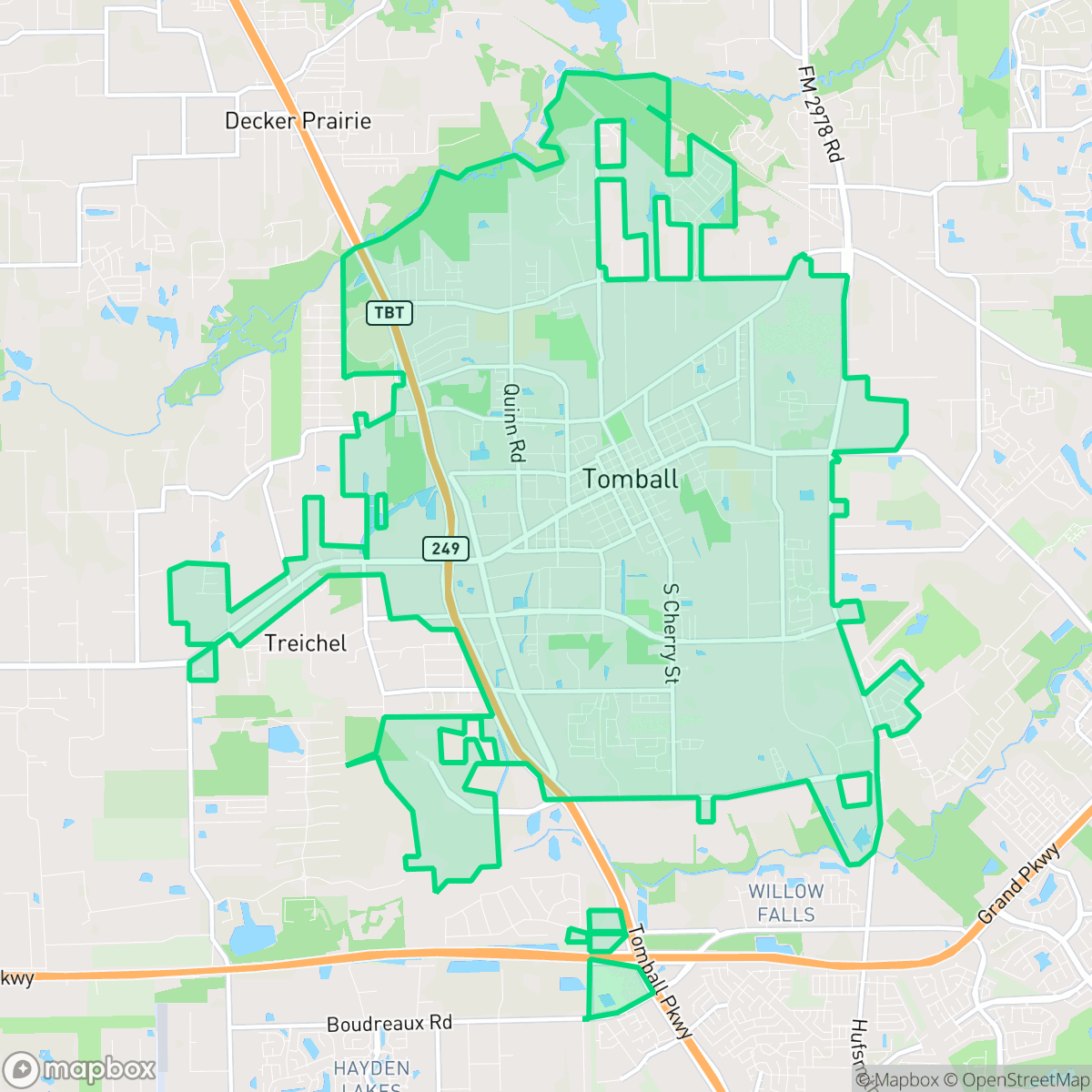 Map showing the location of Tomball, TX — coverage area
