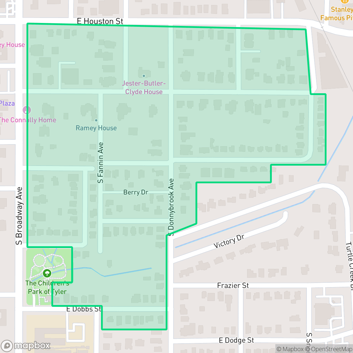 Map showing the location of Charnwood District, Tyler, TX