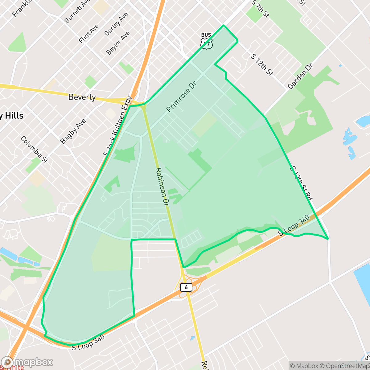 Map showing the location of Alta Vista, Waco, TX