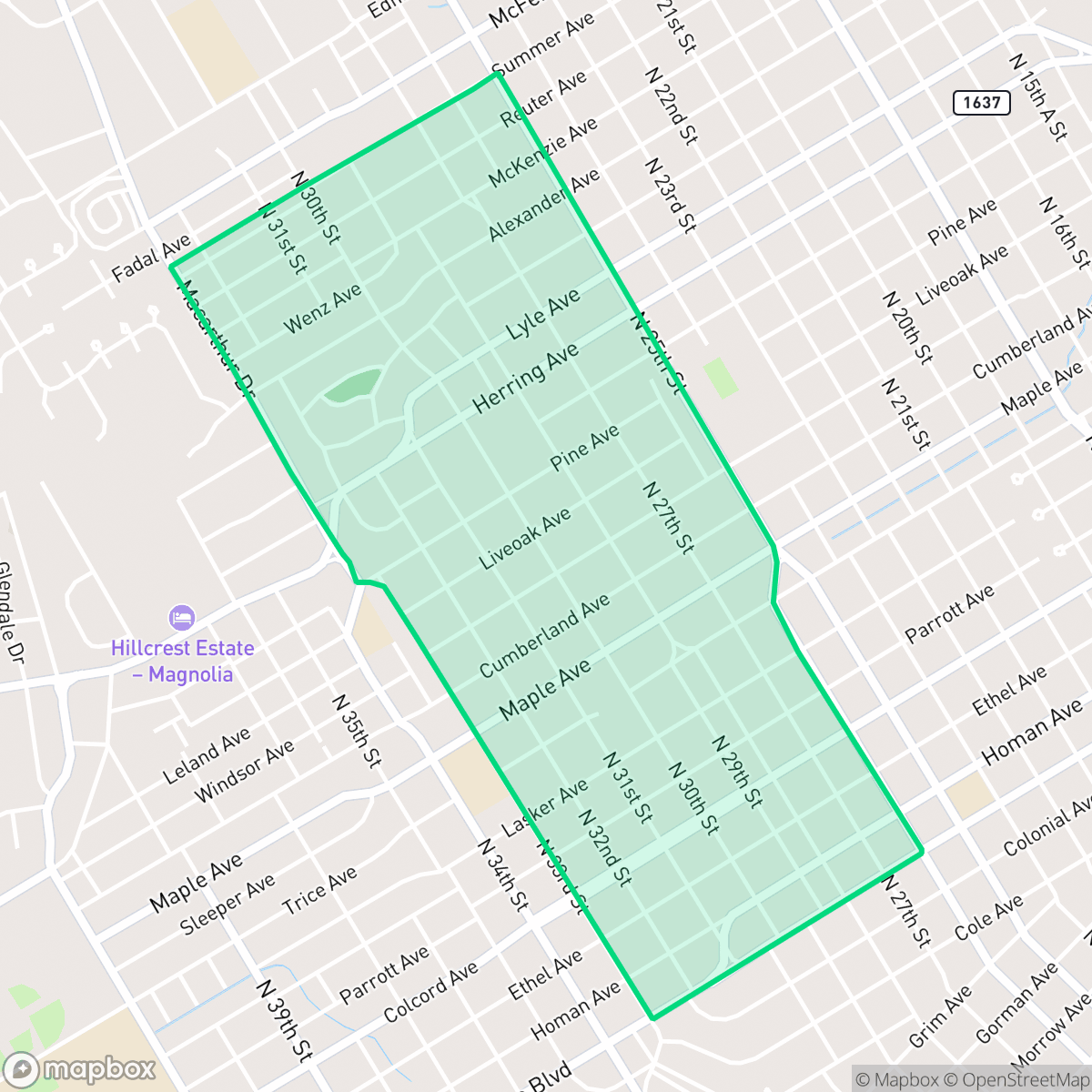 Map showing the location of Dean Highland, Waco, TX