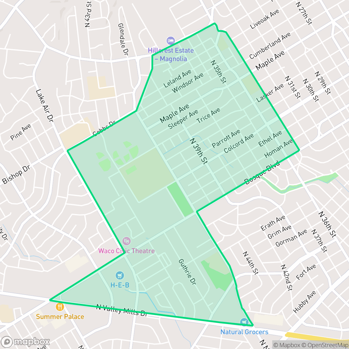 Map showing the location of Heart of Texas, Waco, TX