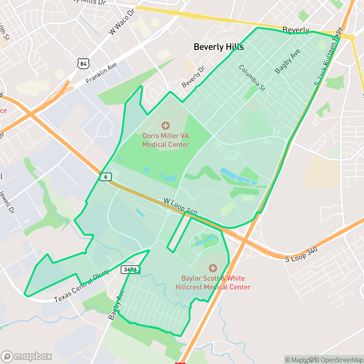Map showing the location of Kendrick, Waco, TX