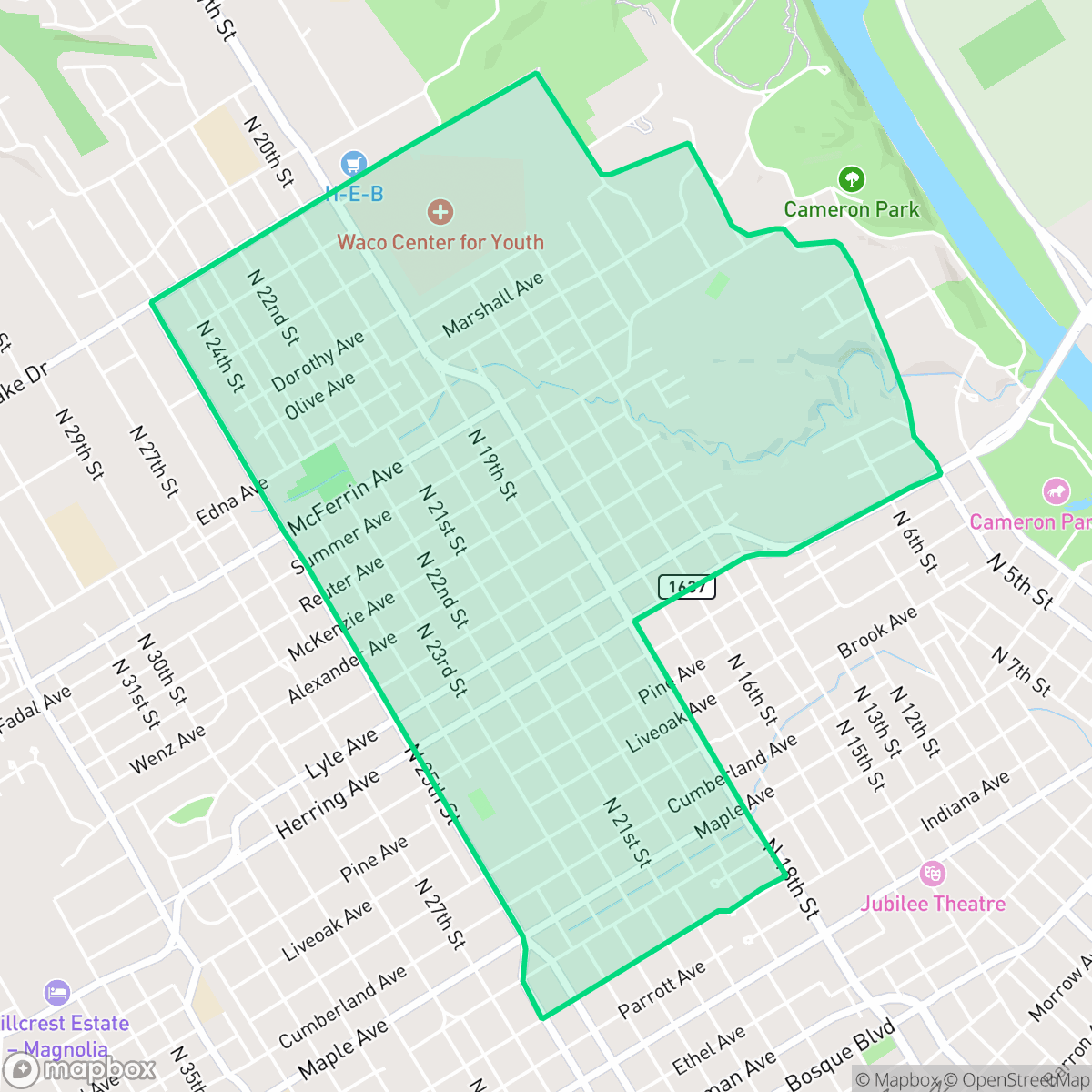 Map showing the location of North Waco, Waco, TX