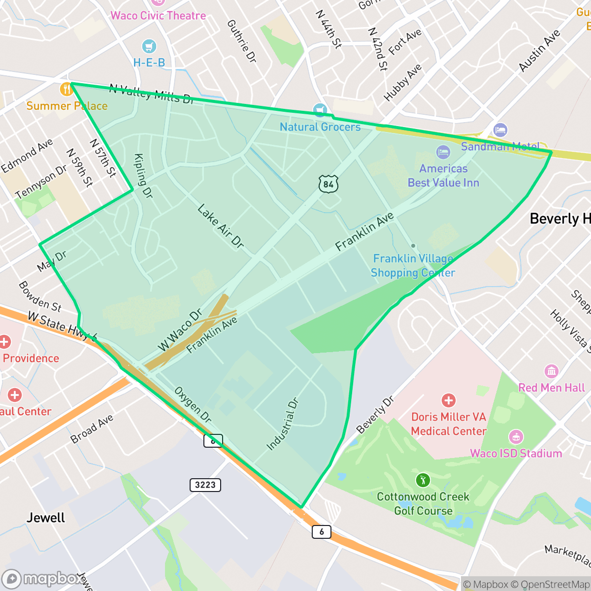 Map showing the location of Richland Hills, Waco, TX
