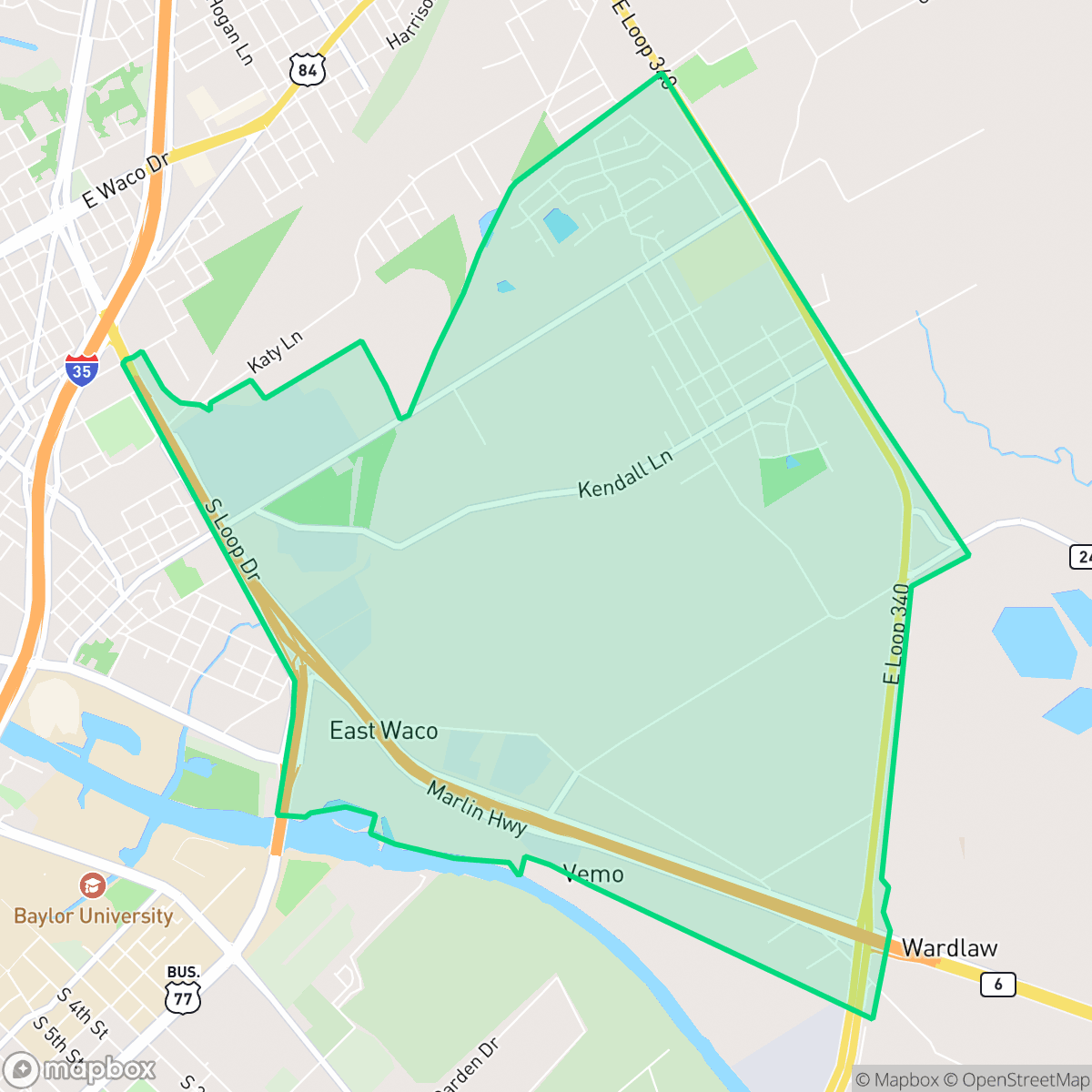 Map showing the location of Timbercrest, Waco, TX