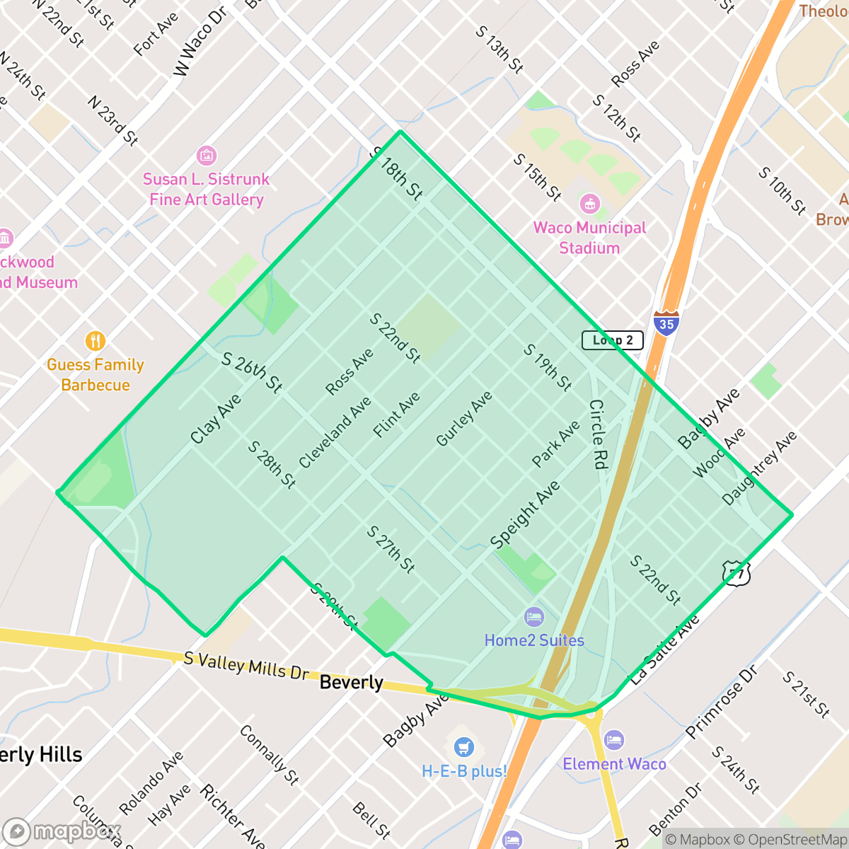 Map showing the location of University, Waco, TX
